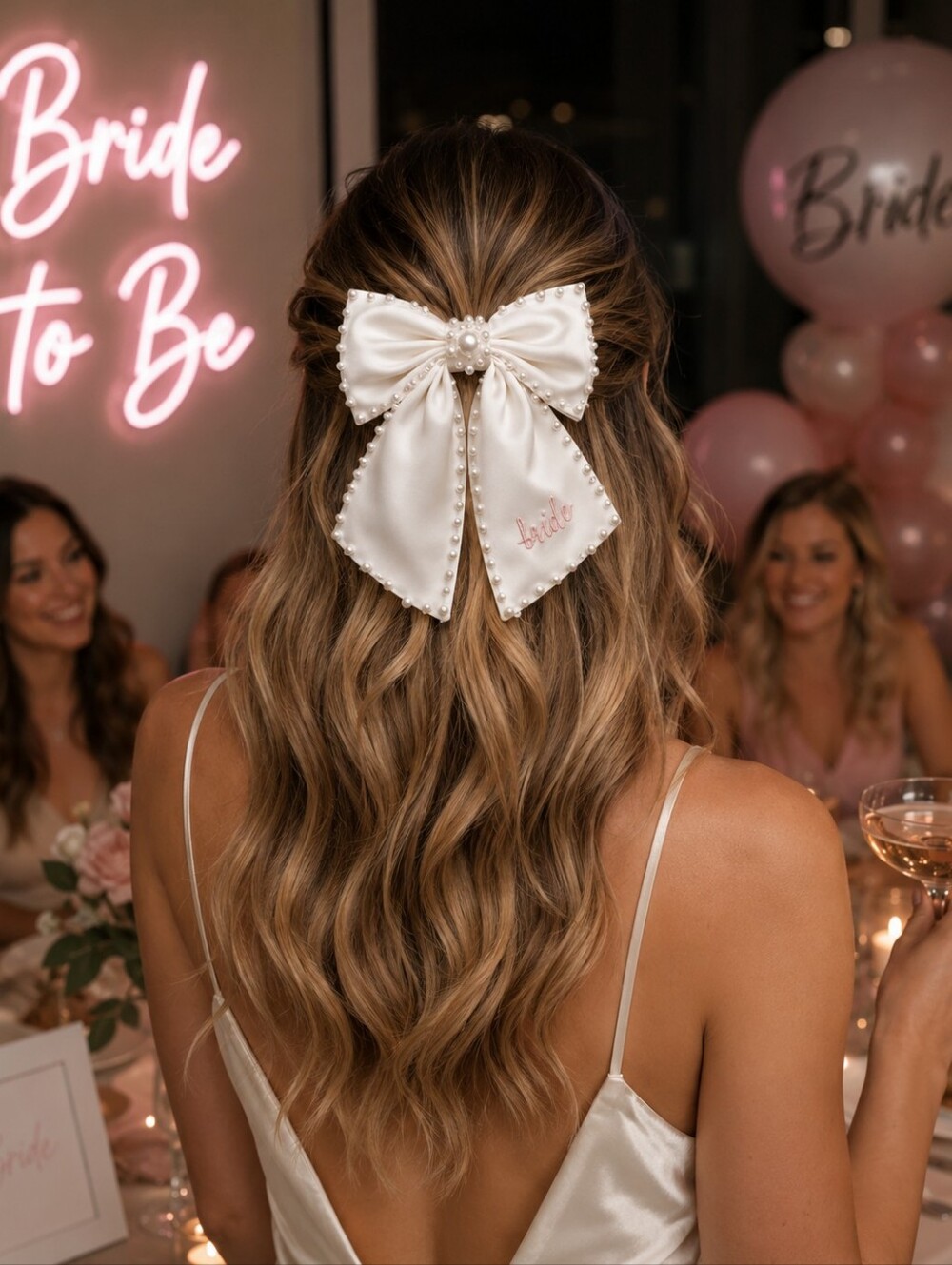 Piper K Bride Pearl-Embellished White Bow Hair Clip